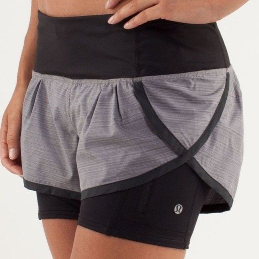LULULEMON Women's EEUC Speed Squad Up gray black athletic shorts - size 10
